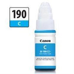 BOTELLA DE TINTA CANON GI-190C CYAN, 70 ML,  RENDIMIENTO APROX. 6,000 PAGINAS, COMPATIBLE CON G3100, G2100, G1100.