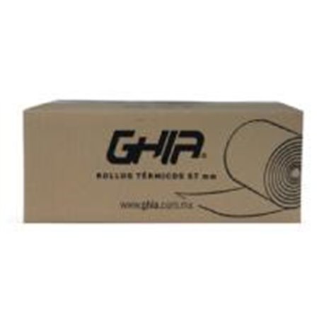 CAJA ROLLO PAPEL TERMICO GHIA 57X40 MM /50 PIEZAS /PARA IMPRESORAS DE 58MM // REACCION NEGRO