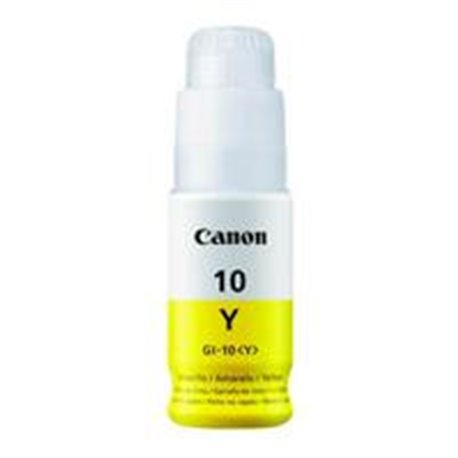 BOTELLA DE TINTA CANON GI-10Y AMARILLA, 70 ML, RENDIMIENTO APROX. 7,700 PAGINAS, COMPATIBLE CON G5010, G6010, G7010.