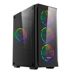 GABINETE GAMER OCELOT/NEGRO/MEDIA TORRE/SOPORTA 4X VENTILADORES 120MM/SOPORTA GPU 300MM/CRISTAL TEMPLADO/SIN FUENTE/ATX