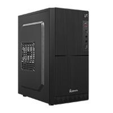 GABINETE QUARONI FRENTE ABS, NEGRO TIPO ALUMINO CEPILLADO CON ENCENDIDO Y PUERTOS LATERALES, MICRO ATX / MINI ITX, FUENTE DE POD