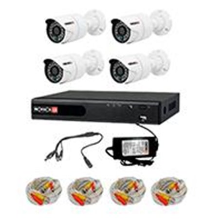 KIT PROVISION ISR DVR 4 AHD 1 IP/4 CAMARAS BALA 2MP IR 15MTS IP66/4 CABLES COAXIAL 20MTS SIAMES/FUENTE DE PODER