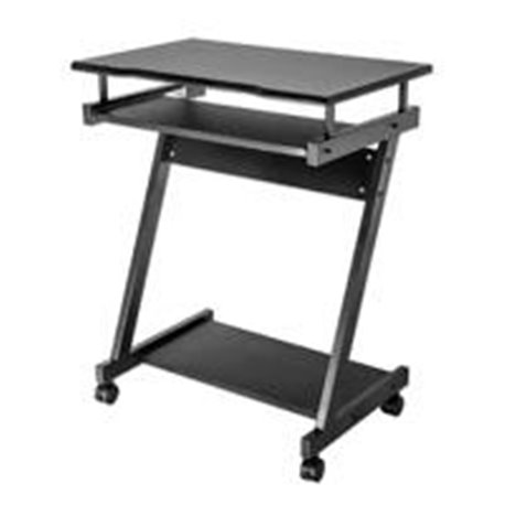 ESCRITORIO COMPACTO, REPISA PARA COMPUTADORA DE TORRE, BANDEJA DESLIZABLE, CUATRO RUEDAS, NEGRO