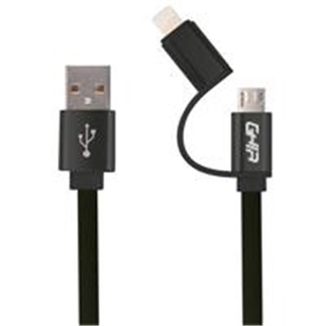 CABLE 2 EN 1 MICRO USB/TIPO LIGHTNING GHIA 1.0 MTS USB 2.1 CARGA Y TRANSFERENCIA DE DATOS NEGRO