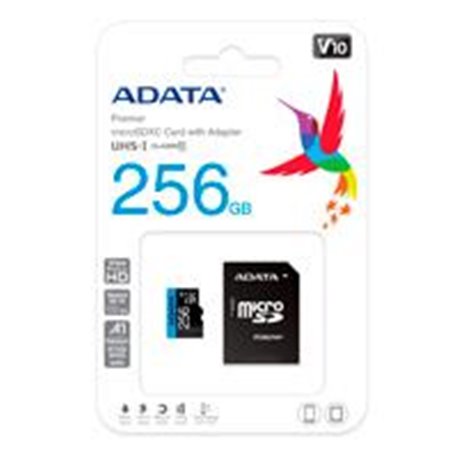 MEMORIA ADATA MICRO SDHC/SDXC UHS-I 256GB CLASE 10 A1 100MB/25MB SEG V10 C/ADAPTADOR