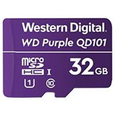 MEMORIA WD 32GB MICRO SDHC PURPLE SC QD101 VIDEOVIGILANCIA 24/7 CLASE 10 U1 LECT 50MB/S ESC 40MB/S
