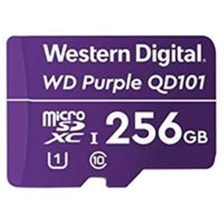 MEMORIA WD 256GB MICRO SDXC PURPLE SC QD101 VIDEOVIGILANCIA 24/7 CLASE 10 U1 LECT 50MB/S ESC 40MB/S