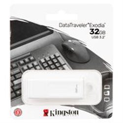 MEMORIA KINGSTON 32GB USB 3.2 ALTA VELOCIDAD / DATATRAVELER EXODIA BLANCO / ANILLO TRANSPARENTE DTX/32GB