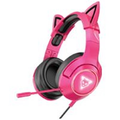 AUDIFONOS GAMER OCELOT TIPO DIADEMA/OVER-EAR/USB/3.5MM/COLOR ROSA CON NEGRO/ALAMBRICOS/ILUMINACION BLANCA/CONTROL DE AUDIO/MICRO
