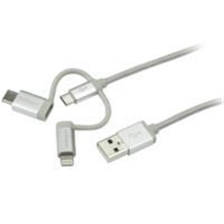 CABLE TRENZADO DE 1M USB A LIGHTNING USB-C Y MICRO USB - CABLE CARGADOR PARA TELFONO CELULAR IPHONE IPAD TABLET - STARTECH.COM M