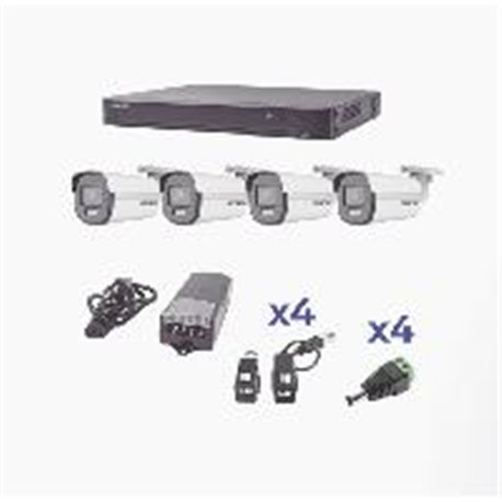 KIT COLORVU HIKVISION KH1080P4BC TURBOHD 1080P / DVR 4 CANALES + 2 IP CON IA, SOPORTA 10TB/ 4 CAMARAS BALA (EXTERIOR) LENTE 2.8M
