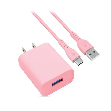 CARGADOR BROBOTIX COMBO CARGA RÁPIDA USB V3.0 + CABLE USB TIPO C ROSA