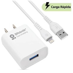 CARGADOR BROBOTIX COMBO CARGA RÁPIDA USB V3.0 + CABLE LIGHTNING BLANCO
