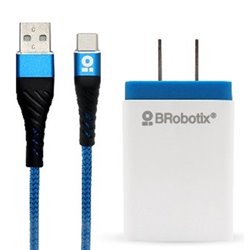 COMBO CARGADOR PARED USB V3.0 + CABLE USB TIPO C CARGA RAPIDA BROBOTIX AZUL