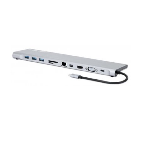 DOCKING MANHATTAN USB C 11 EN 1 CON MST PARA TRES MONITORES HDMI/DP/VGA/3*USB-A/USB-C PD 100W/RJ45/LECTOR SD Y MICROSD/AUDIO 3.5