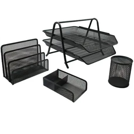 JUEGO DE CHAROLA ORGANIZADORA NEXTEP DE MALLA METALICA 2 NIVELES TIPO OFICIO Y 3 ACCESORIOS