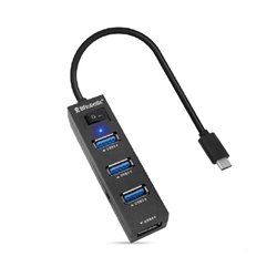 DOCKING STATION BROBOTIX 4 EN 1 USB V3.0 TIPO C A 4 PUERTOS USB V3.0/ CON SWITCH NEGRO