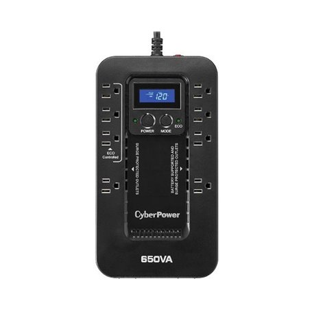UPS CYBERPOWER EC650LCD LINEA ECO 650VA/390W INDICADOR DED 8 NEMA 5-15R 4 C/RESPALDO BAT. Y 3 C/ECO CONTROLLED