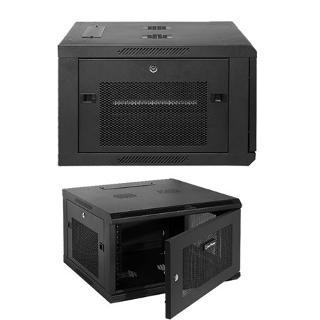 GABINETE CYBERPOWER CR6U61001 MONTAJE EN PARED 6U 19 ORIFICIOS CUADRADOS Y ROSCADOS 12-24 PUERTA DE METAL