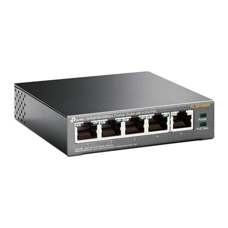 SWITCH TP-LINK TL-SF1005P METALICO DE ESCRITORIO 5 PUERTOS 10/100M (4 PTOS PoE 802.3af PD MAX 58W) NO ADMINISTRABLE