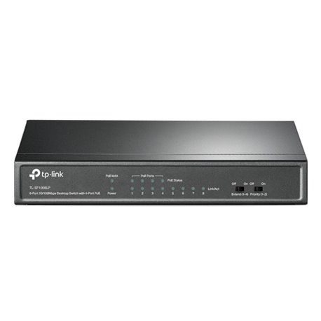SWITCH TP-LINK TL-SF1008LP METALICO ESCRITORIO 8 PTOS 10/100M (4 PTOS PoE 802.3af MAX 41W) MODO EXTENSION CABLEADO