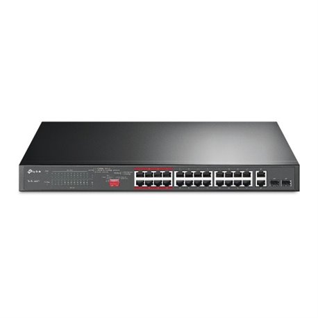 SWITCH TP-LINK TL-SL1226P 24 PTOS 10/100 PoE 802.3af/at 250W MAX CON 2 PTOS RJ45 GIGABIT Y 2 PTOS SFP MODO PRIORIDAD
