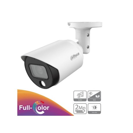 DAHUA HAC-HFW1239T-A-LED- CAMARA BULLET FULL COLOR DE 2MP/1080P MICROFONO INTEGRADO/ LENTE 3.6MM/ WDR REAL DE 130 DB/ LEDS 20 MT