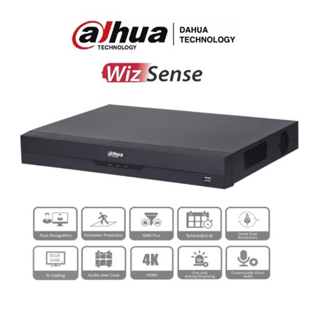 DVR DAHUA XVR5216AN-4KL-I3 16 CANALES 4K WIZSENSE 2 BAHIAS DE DISCO HASTA 32IP 2CANALES DE RECONOCIMIENTO FACIAL SMD PLUS AUDIO 