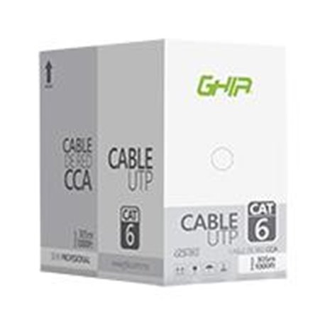 BOBINA DE CABLE MARCA GHIA CAT6 UTP CCA COLOR BLANCO 23 AWG UTP 305M 1000FT CERTIFICACIN CE / ROHS
