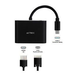 ADAPTADOR ACTECK USB C A HDMI + VGA SHIFT PLUS AV420 PARA VIDEO HASTA 4K MACHO HEMBRA