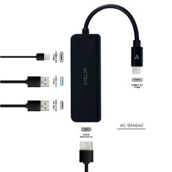 HUB USB ACTECK USB C 4 EN 1 GATE 5P DH645 4K HDMI + 1USB A 3.0 + 1USB A 2.0 + USB C CHARGING