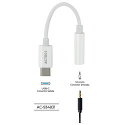 ADAPTADOR ACTECK USB C A JACK 3.5 MM SHIFT PLUS AA405 PARA AURICULARES MACHO HEMBRA