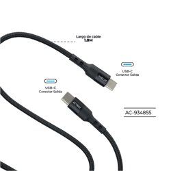 CABLE ACTECK USB C A USB C LINX PLUS CC420 1M CARGA ULTRA RAPIDA HASTA 60W NYLON TRENZADO MACHO MACHO