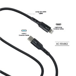 CABLE ACTECK USB C A LIGHTNING LINX PLUS CL420 1M CARGA ULTRA RAPIDA HASTA 27W NYLON TRENZADO MACHO MACHO