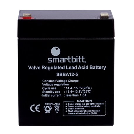 BATERIA SMARTBITT SBBA12-5 SELLADA DE REPUESTO PARA NO BREAK 12V/5AH TECNOLOGIA VRLA MEDIDAS 90x70x107mm