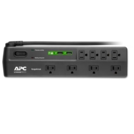 SUPRESOR SURGEARREST APC P8U2 CON 8 NEMA 5-15R 120V 50/60 Hz 15A 2525 JOULES 2 PTOS USB DE CARGA 5V/2.4A TOTAL