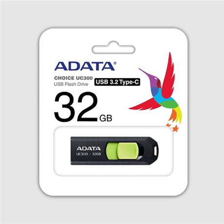 MEMORIA ADATA 32GB USB-C CHOICE UC300 3.2 NEGRO CON VERDE ACHO-UC300-32G-RBKGN