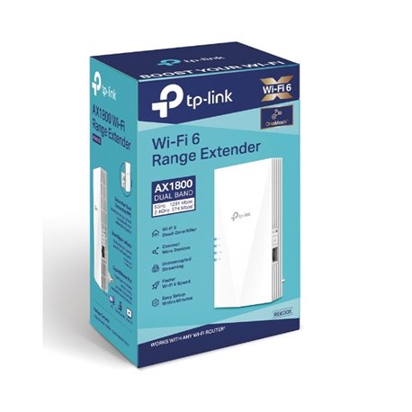 EXTENSOR DE RANGO TP-LINK WI-FI 6 RE600X AX 1800 BANDA DUAL MODO AP 1 PUERTO RJ45 GIGABIT TECNOLOGIA OneMesh