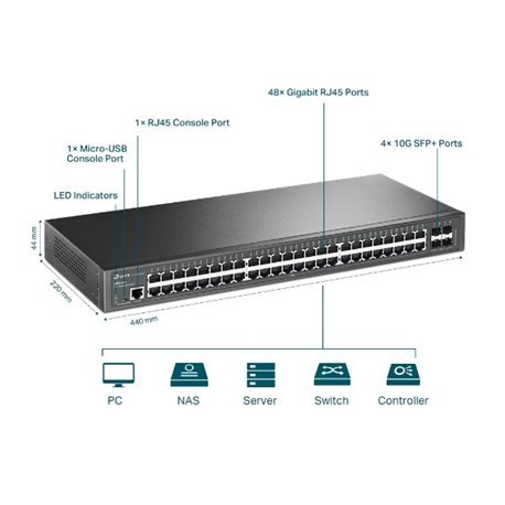 SWITCH TP-LINK JETSTREAM TL-SG3452X ADMINISTRABLE L2 L2+ 48 PTOS GIGABIT 4 PTOS SFP+ 10GE 1xMicroUSB y 1xRJ45 Console