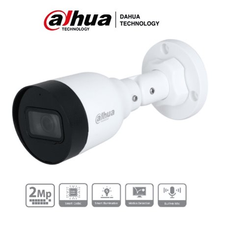 CAMARA DAHUA IP BULLET 2 MPX LENTE 2.8MM IR 30 MTS METAL-PLASTICO DH-IPC-HFW1230S1-A-S5 MICROFONO 102 GDS APER
