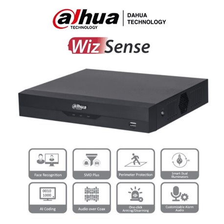 DVR DAHUA 4 CANALES 5MP LITE WIZSENSE H265 / 4 CANALES HDCVI- 2 IP O HASTA 6 CH IP-1 CH DE RECONOCIMIENTO FACIAL-SMD PLUS