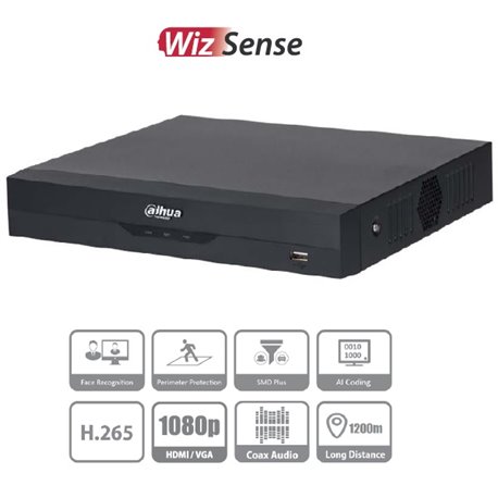 DVR DAHUA 8 CANALES 5 MEGAPIX LITE / WIZSENSE/ IA/ H.265+/8 CANALES HDCVI+4 IP /HASTA 12 CANALES IP/ 1CH RECONOCIMIENTO