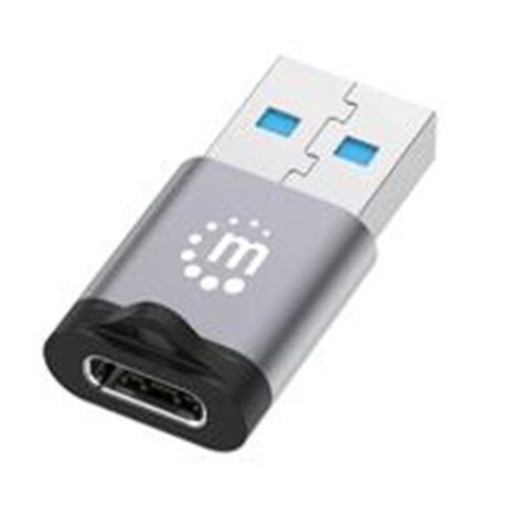 ADAPTADOR MANHATTAN, USB-A A USB-C V3.2 USB 3.2 GEN 1 TIPO-A MACHO A TIPO-C HEMBRA, 5 GBPS, 3 A, ALUMINIO, NEGRO/GRIS ESPACIAL
