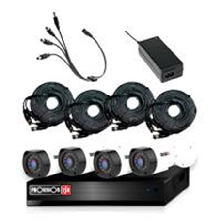 KIT PROVISION ISR DVR DE 4 CANALES 1080P / 4 CAMARAS 2MP / IP66 / INFRARROJO 15 METROS / FUENTE / DIVISOR / 4 ROLLOS DE CABLES 2
