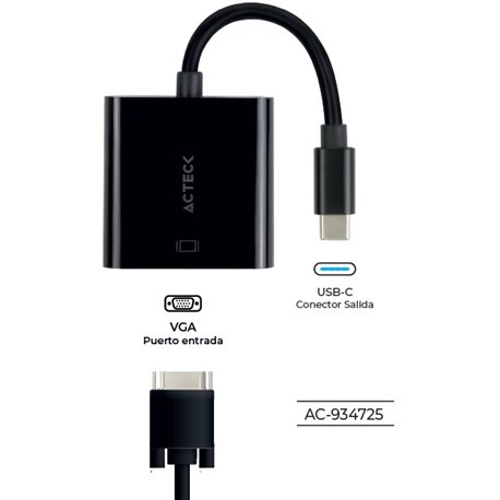 ADAPTADOR ACTECK USB C A VGA SHIFT PLUS AV415 PARA VIDEO MACHO HEMBRA
