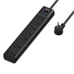 SUPRESOR DE PICOS SMARTBITT SBSS-B6-3U CON 6 CONTACTOS NEMA 5-15R 3 PUERTOS CARGA USB 5V/2.4A 1800 JOULES