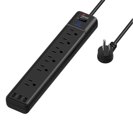 SUPRESOR DE PICOS SMARTBITT SBSS-B6-3U CON 6 CONTACTOS NEMA 5-15R 3 PUERTOS CARGA USB 5V/2.4A 1800 JOULES
