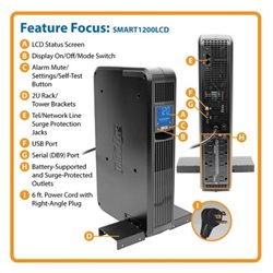 UPS INTERACTIVO TRIPPLITE SMART1200LCD 1.2kVA/700W AVR 2U RACK/TORRE USB/SERIAL DB9 DISPLAY LCD 8 NEMA 5-15R