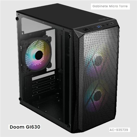 GABINETE ACTECK DOOM GI630 NEGRO FUENTE 500W MICRO TORRE CON CRISTAL 3 VENT