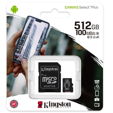 MEMORIA KINGSTON 512GB MICRO SD CANVAS SELECT PLUS 100R/85R CL10 UHS-I